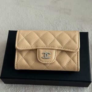 Chanel Beige Tan Quilted Leather Card Holder Wallet